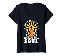 Mujer Niño de Las Flores con un Alma del Rock and Roll Camiseta Cuello V