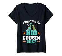 Mujer Niños ascendidos a Big Cousin 2027 Dinosaur New Baby Shower Camiseta Cuello V