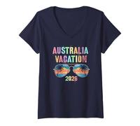 Mujer Niños Australia Vacation 2026 Viaje de natación a Juego con Todos Camiseta Cuello V