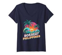 Mujer Niños Boracay FILIPINES Vacaciones Natación Viaje Coincidencia Camiseta Cuello V