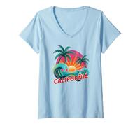 Mujer Niños California San Francisco Primo Viaje Surfer Vacaciones Camiseta Cuello V