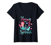 Mujer Niños de 2 años de edad 2nd Mermaid Being 2 Is A Splash Birthday Camiseta Cuello V