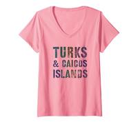 Mujer Niños Islas TURCAS & Caicos Vacaciones Familiares Playa Viaje Camiseta Cuello V