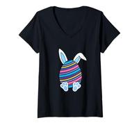 Mujer Niños Lindo Huevo de Pascua con Orejas de Conejo Feliz día de Pascua 2026 Camiseta Cuello V