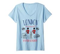 Mujer Niños Londres Gran Bretaña British Souvenir Autobús Cabina Chica Niños Camiseta Cuello V