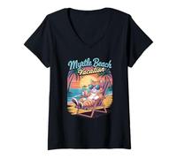 Mujer Niños Myrtle Beach Cat Trip Playa Vacay All Girls Sisters Camiseta Cuello V