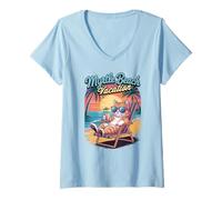 Mujer Niños Myrtle Beach Vacation Cat Vacay Travel Funny Mom Camiseta Cuello V