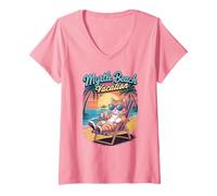 Mujer Niños Myrtle Beach Vacation Cat Vacay Travel Funny Mom Camiseta Cuello V