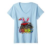 Mujer Niños Pascua Monster Truck Happy Easter Day Eggs Toddler Kids Camiseta Cuello V