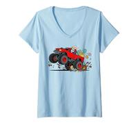 Mujer Niños Pascua Monster Truck Happy Easter Day Eggs Toddler Kids Camiseta Cuello V