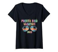 Mujer Niños Puerto Rico Vacaciones 2026 Vacay Playa Viajes Camiseta Cuello V