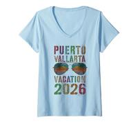 Mujer Niños Puerto Vallarta Vacaciones 2026 Viaje Playa Viaje Camiseta Cuello V