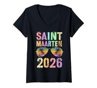 Mujer Niños Saint Maarten 2026 Trip Swim Vacay BFF Mamá Hija Camiseta Cuello V