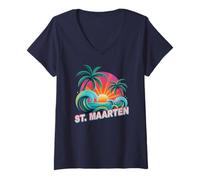 Mujer Niños ST Maarten Vacaciones Natación Viaje Coincidencia Primo Camiseta Cuello V