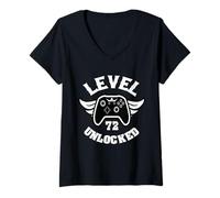 Mujer Nivel 72 Desbloqueado 72 Juegos de cumpleaños 72 Jugador de cumpleaños Camiseta Cuello V