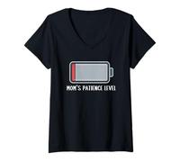 Mujer Nivel de Paciencia de mamá batería agotada Divertido Diciendo Linda mamá Camiseta Cuello V