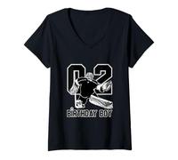 Mujer No. 2 Portero de Hockey sobre Hielo Feliz 2do Cumpleaños Niño Camiseta Cuello V