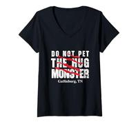 Mujer No acaricies el Monstruo del Abrazo Divertido Gatlinburg Tennessee Senderismo Camiseta Cuello V