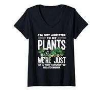 Mujer No Adicto a Las Plantas Funny Plant Lover Garden Flower Camiseta Cuello V