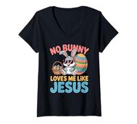 Mujer No Bunny Loves Me Like Jesus Easter Christian Boys Kids Men Camiseta Cuello V
