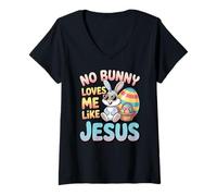 Mujer No Bunny Loves Me Like Jesus Easter Christian Boys Kids Men Camiseta Cuello V