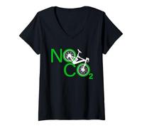 Mujer No CO2 Ciclismo contra el Cambio Climático Energía Verde MTB Camiseta Cuello V