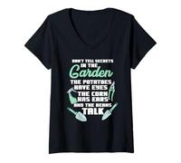 Mujer No cuentes secretos en el jardín Verduras Jardinero Jardinería Camiseta Cuello V