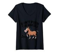 Mujer No empujes a los Caballos Amantes de los Animales de Granja Camiseta Cuello V