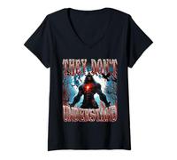 Mujer No Entienden Divertido Macho Alfa Lobo irónico Meme Camiseta Cuello V