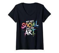 Mujer No es antisocial solo profesor de arte profesional introvertidos & Creativos Camiseta Cuello V