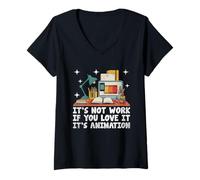 Mujer No es trabajo si te encanta, es animación Dibujo de animación Camiseta Cuello V