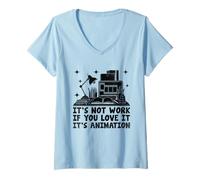 Mujer No es trabajo si te encanta, es animación Dibujo de animación Camiseta Cuello V