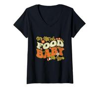 Mujer No es un bebé de Comida Este año Groovy Embarazo de Acción de Gracias Camiseta Cuello V