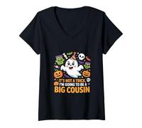 Mujer No es un Truco Voy a ser un Gran Primo Halloween Fun Camiseta Cuello V