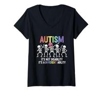 Mujer No es una discapacidad es una Habilidad Diferente: Conciencia sobre el Autismo Camiseta Cuello V