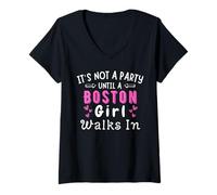 Mujer No es una fiesta hasta que una chica de Boston camina en Massachusetts Camiseta Cuello V
