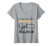 Mujer No es una fiesta hasta que una chica de Dakota del Sur entra,Gi orgulloso Camiseta Cuello V