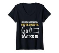 Mujer No es una fiesta hasta que una chica de Dakota del Sur entra,Gi orgulloso Camiseta Cuello V