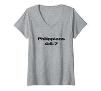 Mujer No estés ansioso Filipenses 4:6-7 A través de Cristo Jesús Blk Camiseta Cuello V