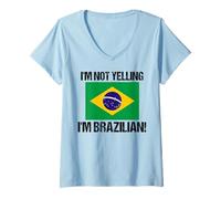 Mujer No Estoy Gritando Bandera brasileña país Cita Brasil B Camiseta Cuello V