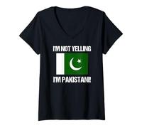 Mujer No Estoy Gritando Bandera paquistaní Pakistán Camiseta Cuello V