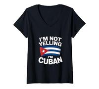 Mujer No Estoy Gritando, Soy Cubano, es Gracioso Decir Bandera Camiseta Cuello V