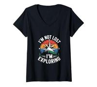 Mujer No estoy perdido, estoy explorando las vacaciones de campamento Camiseta Cuello V