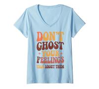 Mujer No fantasmas tus sentimientos Hable de ellos Halloween Mental Camiseta Cuello V