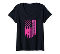 Mujer No Fighting Alone USA Bandera Americana Concientización sobre el cáncer de Mama Camiseta Cuello V