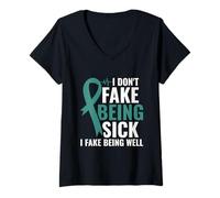 Mujer No Finjo Estar Enfermo - Conciencia Sobre Pots. Camiseta Cuello V