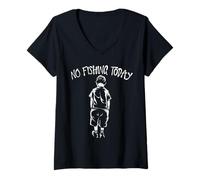Mujer No Fishing Today Funny Sad Face Anglers Fishermen Minimalist Camiseta Cuello V