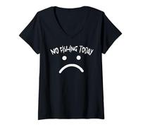 Mujer No Fishing Today Funny Sad Face Anglers Fishermen Minimalist Camiseta Cuello V