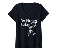 Mujer No Fishing Today Funny Sad Stickman Fisherman Fishing Lover Camiseta Cuello V
