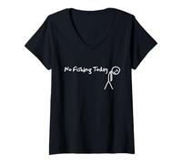 Mujer No Fishing Today, triste broma de Stick Man, amante de la pesca Camiseta Cuello V